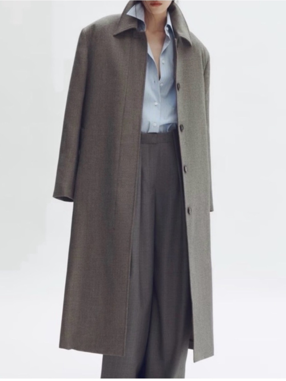 Stella McCartney Olive-Green Wool Long Single-Breasted Trench Coat